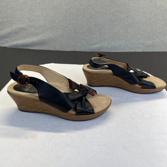 Dansko Sandals Womens Size 37 Black Leather Comfort Strappy Wedge Heels Strappy - Picture 3 of 14